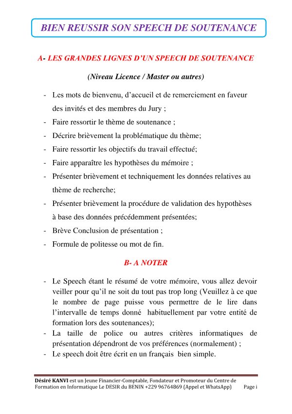 Le speech de soutenance